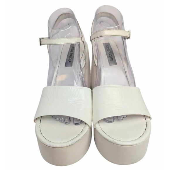 Steve Madden Jordana white leather chunky platform sandal heels women's 11 - Picture 5 of 9